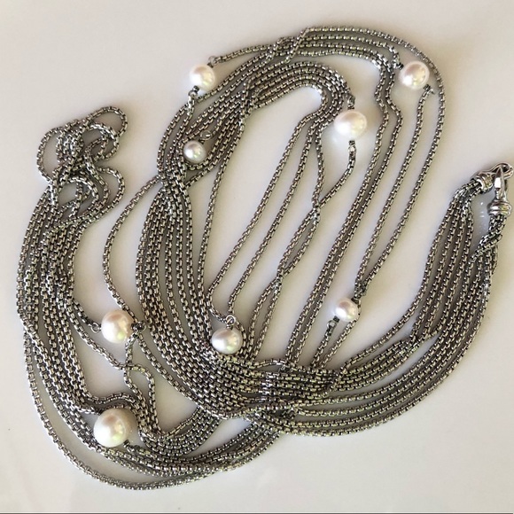 David Yurman Four Row Chain Necklace with Pearls - Picture 3 of 16